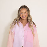 Simply Southern Color Block Boyfriend Shirt for Women in Taffy Pink