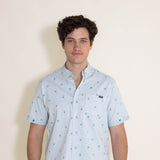 Simply Southern Palm Print Woven Button-Down Shirt for Men in Light Blue