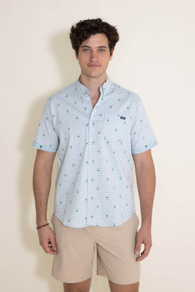 Simply Southern Palm Print Woven Button-Down Shirt for Men in Light Blue