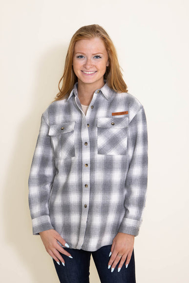 Simply Southern Women's Clothing Plaid Shacket for Women in Grey