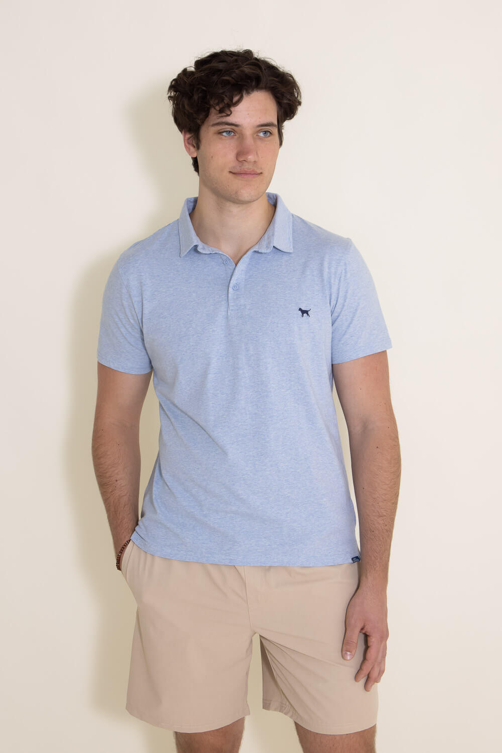 Simply Southern Solid Heather Polo Shirt for Men in Light Blue