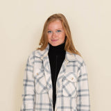 Thread and Supply Tullis Fleece Plaid Shirt Jacket for Women in Grey-Ivory