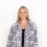 Thread & Supply Tullis Fleece Plaid Shacket for Women in Grey