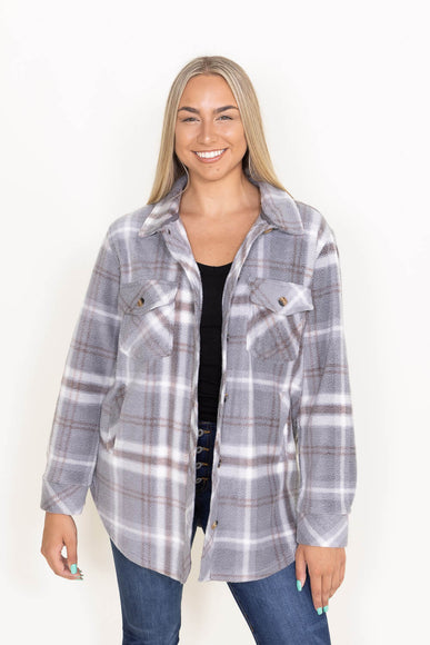 Thread & Supply Tullis Fleece Plaid Shacket for Women in Grey