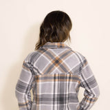 Thread & Supply Tullis Fleece Plaid Shacket for Women in Grey and Brown