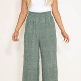 Dotted Smocked Waist Wide Leg Pants for Women in Green