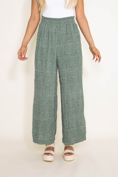 Dotted Smocked Waist Wide Leg Pants for Women in Green