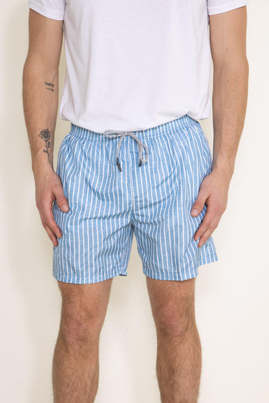 Vintage Summer Premium Stripe Swim Volley Shorts for Men in Denim Blue