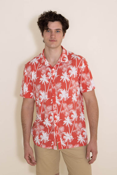 WearFirst Wanderer Palms Button Down Shirt for Men in Coral | K017A-PALMS