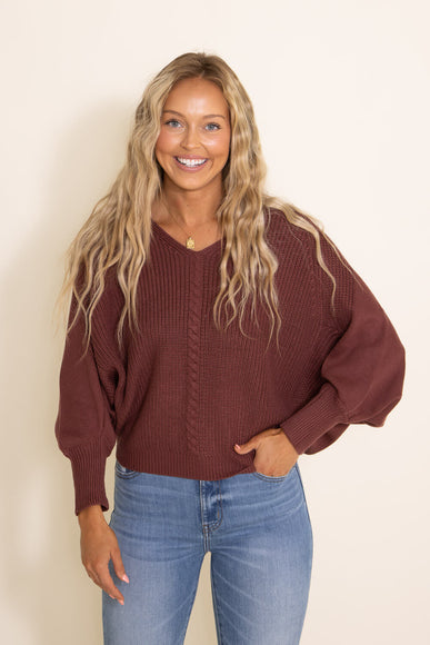 Miracle Clothing Cable Knit Dolman Sweater for Women in Maroon