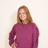 Carhartt Block Logo Crewneck Sweatshirt for Women in Beet Red