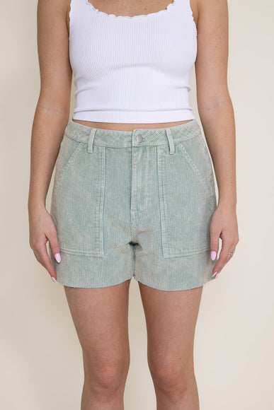 Corduroy Washed Shorts for Women in Green