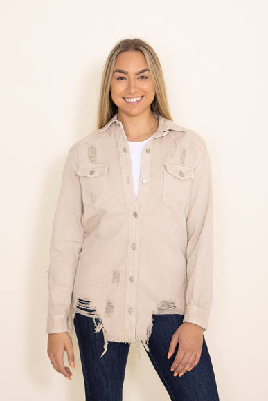 American Bazi Distressed Color Denim Jacket for Women in Beige