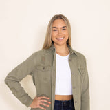 American Bazi Distressed Color Denim Jacket for Women in Green