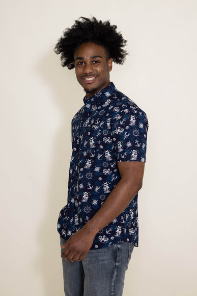 Anchor Print Button Up Shirt for Men in Navy