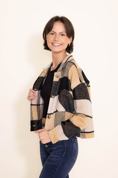 Cropped Plaid Shacket for Women in Black/Yellow
