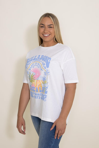 Billabong Peace and Love Oversized Graphic T-Shirt for Women in White