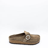 Birkenstock Buckley Suede Leather Mules for Women in Taupe Grey