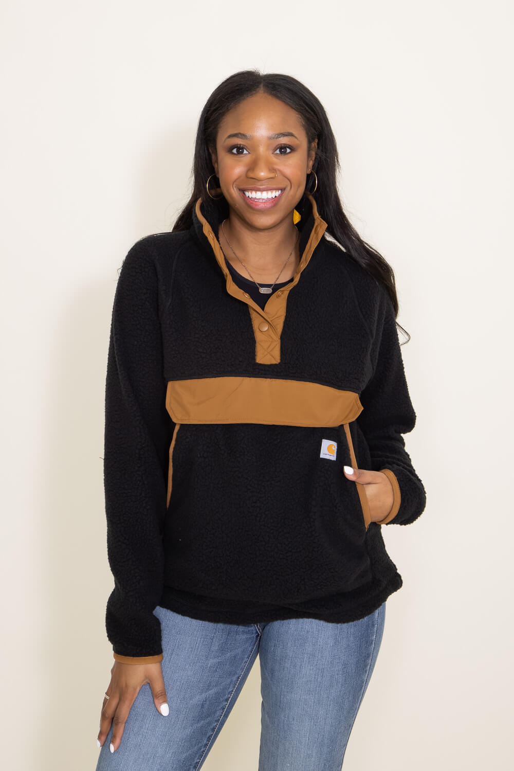 Carhartt Fleece Quarter Snap Front Pullover for Women in Black
