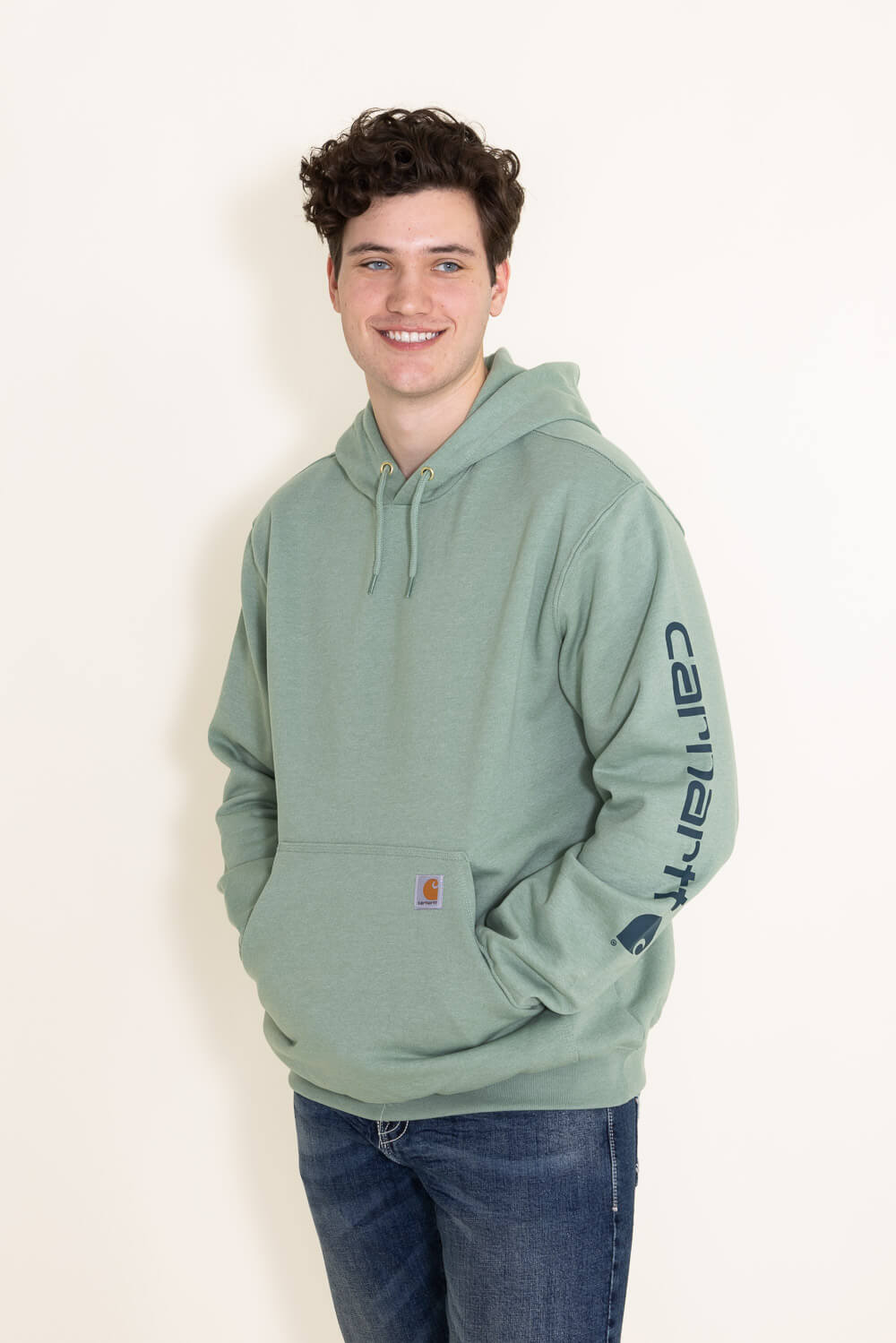 Carhartt Logo Sleeve Graphic Hoodie for Men in Green