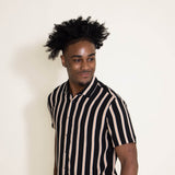 Denim & Flower Woven Button-Down Stripes Shirt for Men in Black