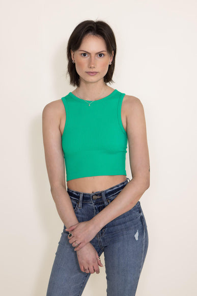 Ribbed Scoop Neck Cropped Brami for Women in Green