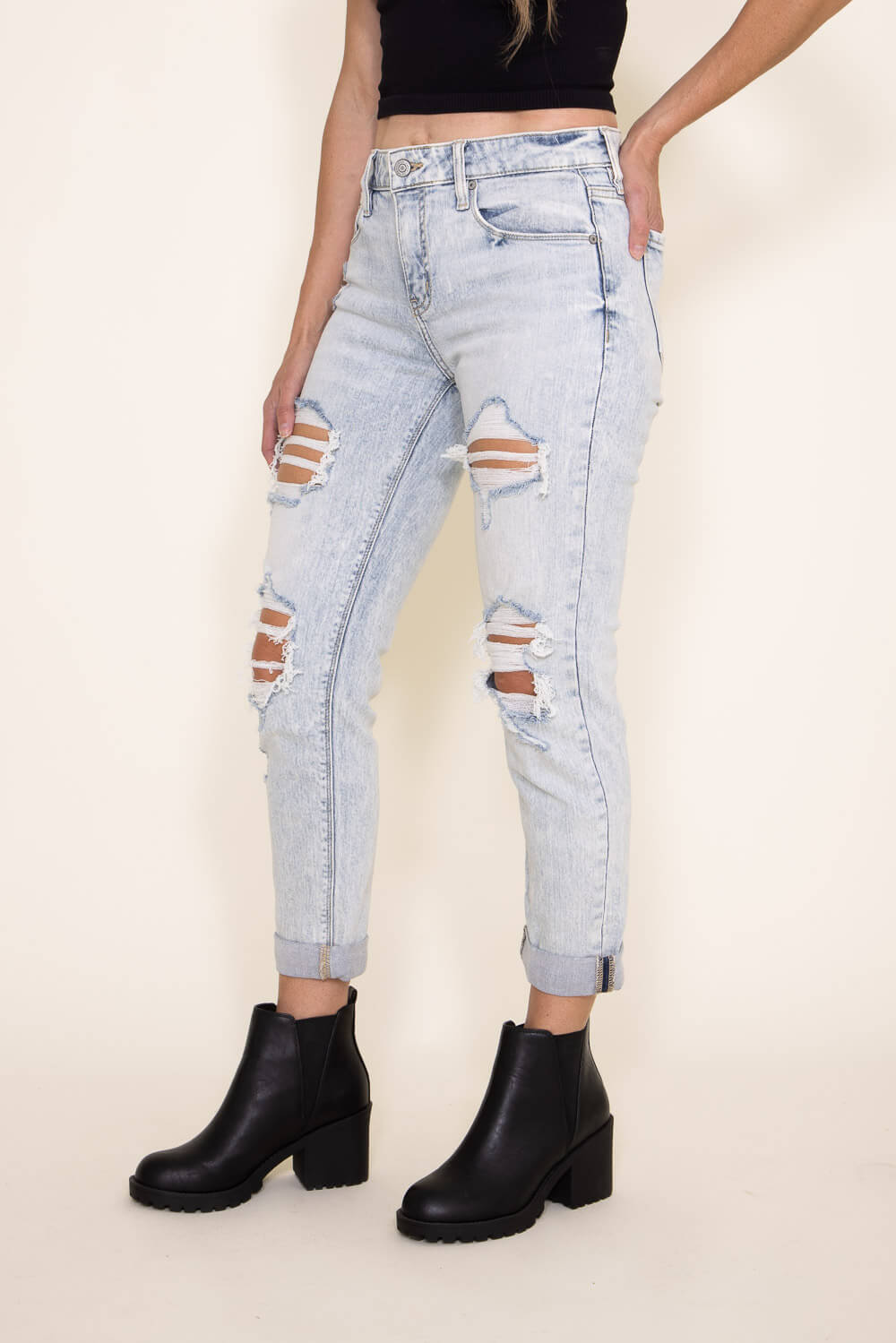 Plus Size Girlfriend Frayed Hem Jeans