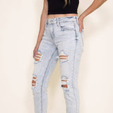 Eunina Frankie Mid Rise Distressed Girlfriend Jeans for Women