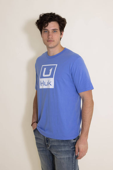 Huk Fishing Huk Stacked Logo T-Shirt for Men in Wedgewood