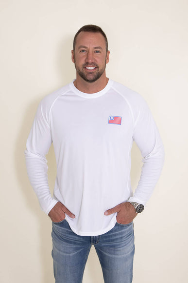 Huk Fishing Huk and Bars Pursuit Long Sleeve Tee for Men in White