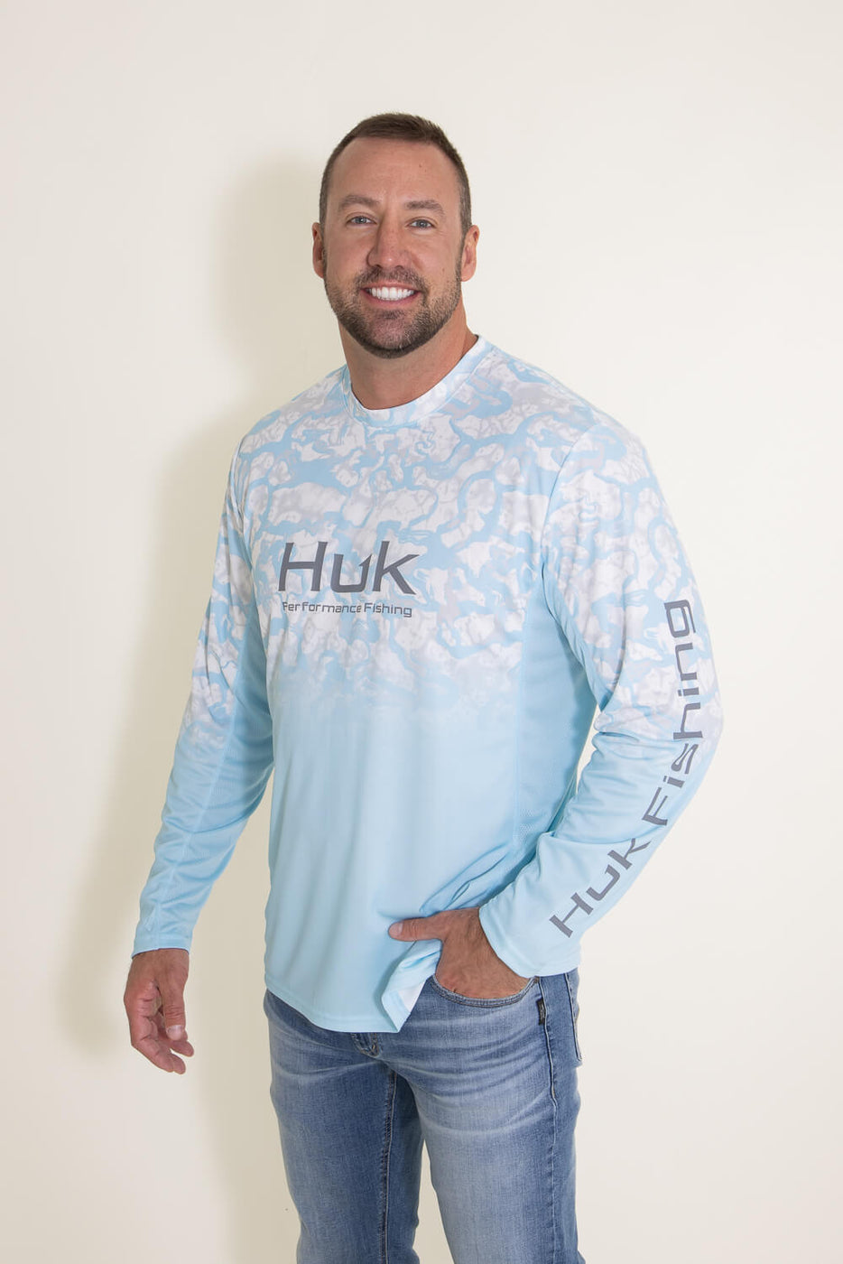 Huk Men's Performance Fishing Shirt, Blue, size L F5