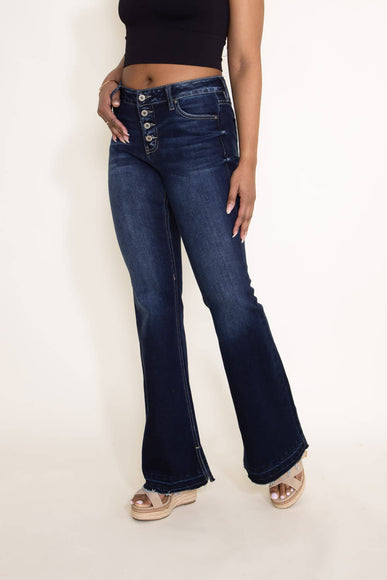 KanCan Mid-Rise Button Flare Jeans for Women
