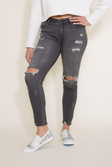 KanCan Mid Rise Distressed Super Skinny Jeans for Women in Light Grey