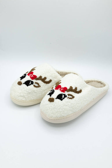 Christmas Reindeer Slippers for Women in White