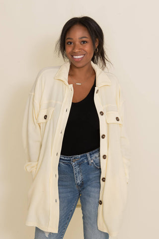 La Miel Sunset Fleece Shacket for Women in Cream Yellow