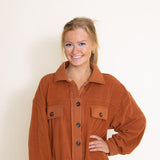 La Miel Sunset Fleece Shacket for Women in Rust Orange