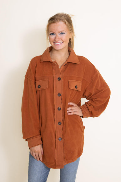 La Miel Sunset Fleece Shacket for Women in Rust Orange
