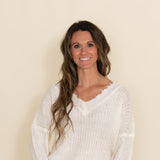 Frayed V Neck Sweater for Women in White
