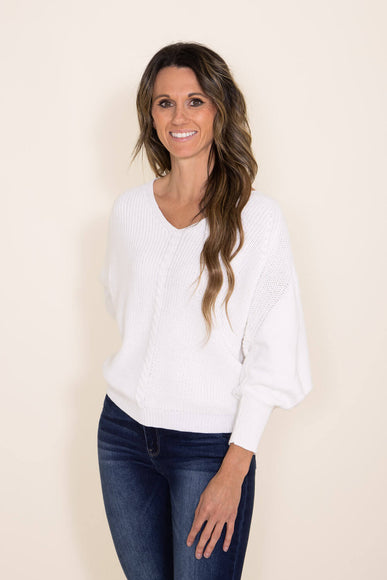 Miracle Clothing Cable Knit Dolman Sweater for Women in White