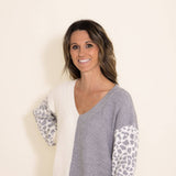 Miracle Clothing Color Block Sweater for Women in Grey