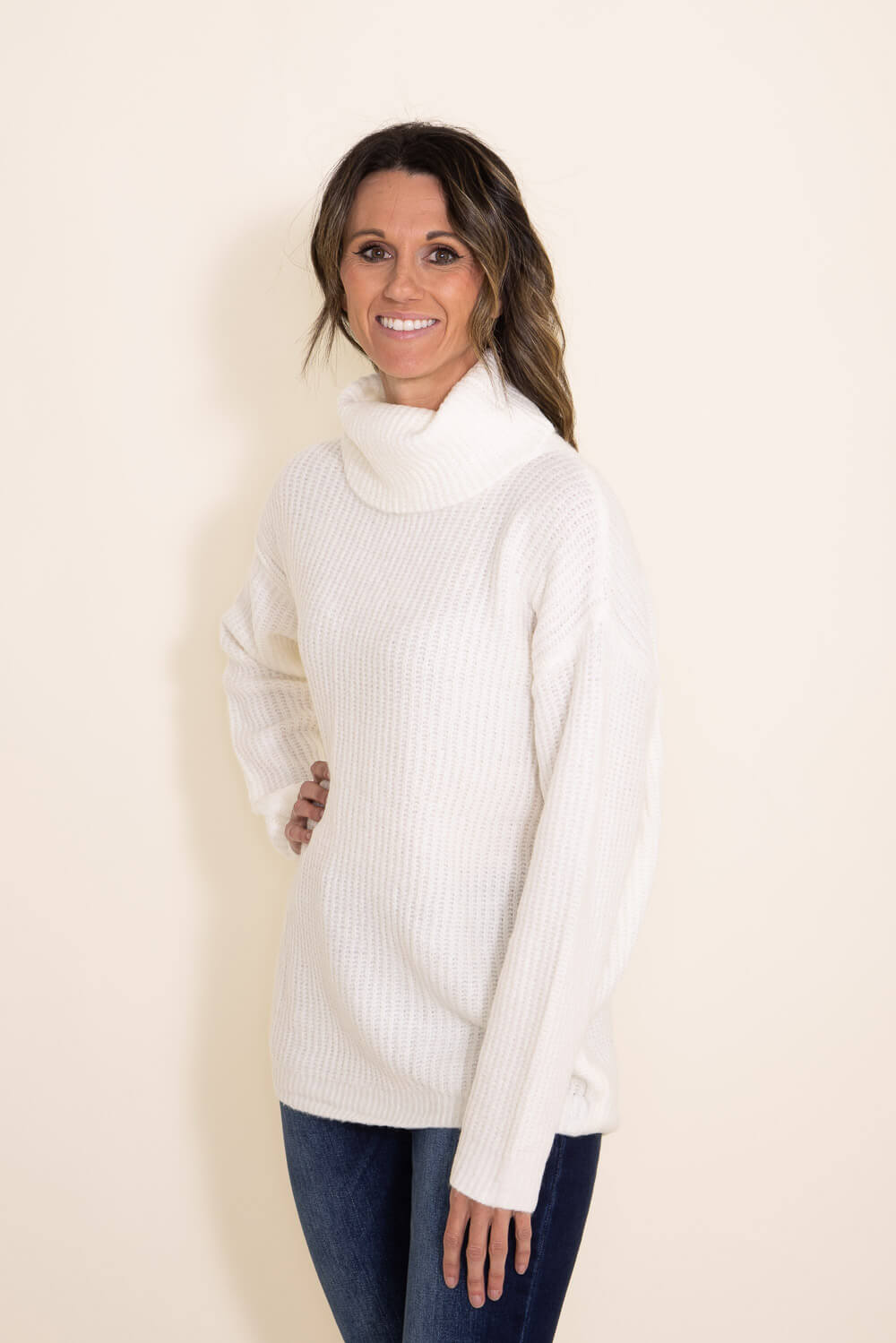 Miracle Turtleneck Cutout Sweater for Women in White