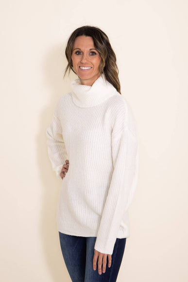 Miracle Clothing Cowlneck Cutout Sweater for Women in White