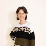 Miracle Clothing Colorblock Animal Print Sweater for Women in Green
