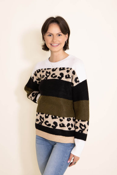 Miracle Clothing Colorblock Animal Print Sweater for Women in Green