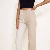Twill Colorblock Pants for Women in Oatmilk