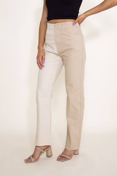 Twill Colorblock Pants for Women in Oatmilk