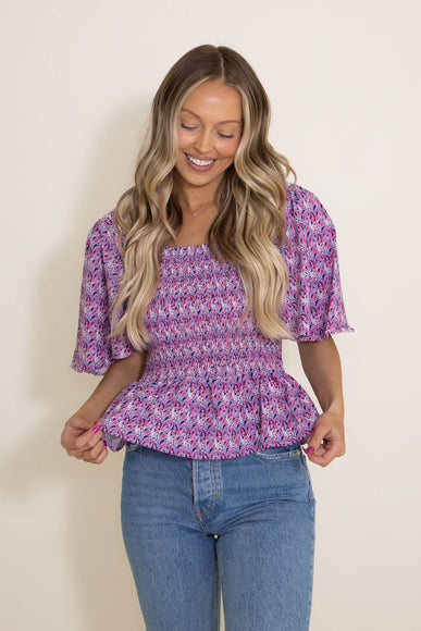 Simply Southern Square Neck Smocked Top for Women in Paisley Purple