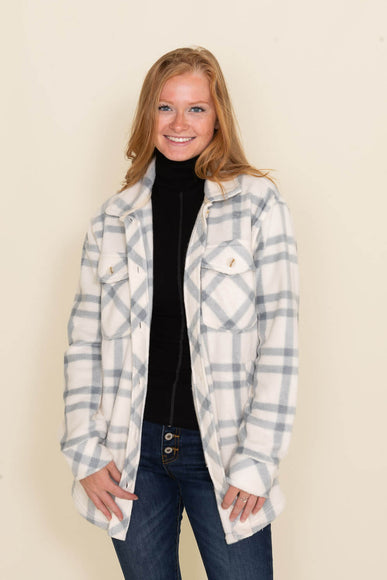 Thread and Supply Tullis Fleece Plaid Shacket for Women in Grey-Ivory