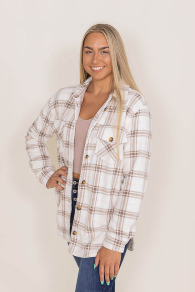 Thread & Supply Tullis Fleece Plaid Shacket for Women in White