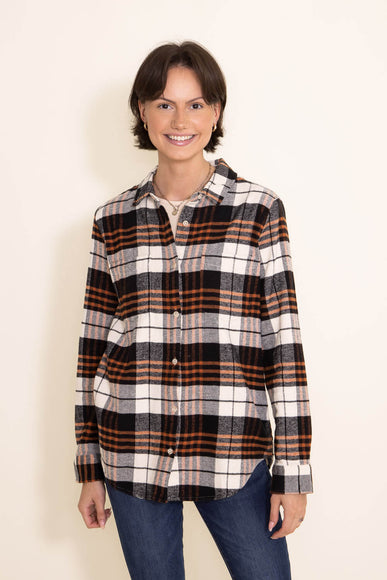 Thread & Supply Button Up Top for Women in Copper Cream Plaid